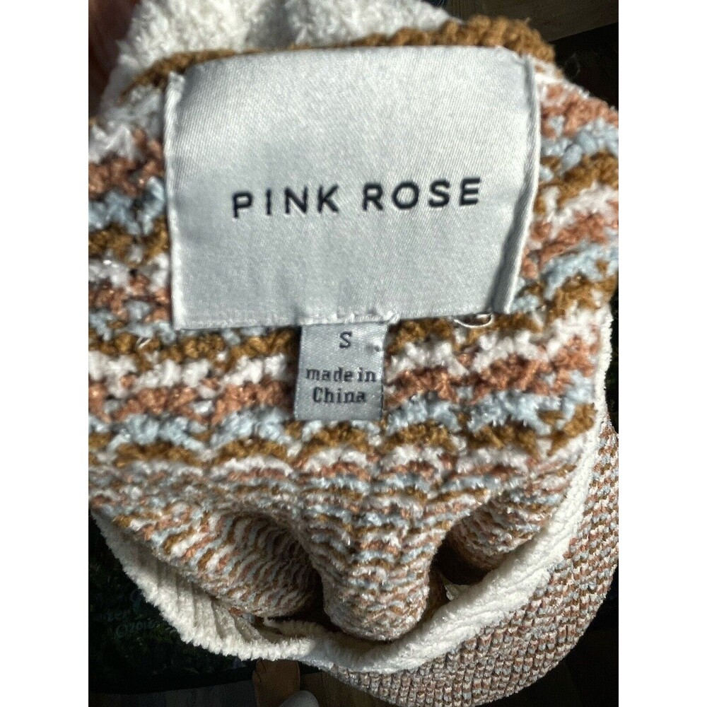Pink Rose Chevron Knit Cropped Sweater Womens Small V-neck Pullover Cottagecore - Picture 7 of 7